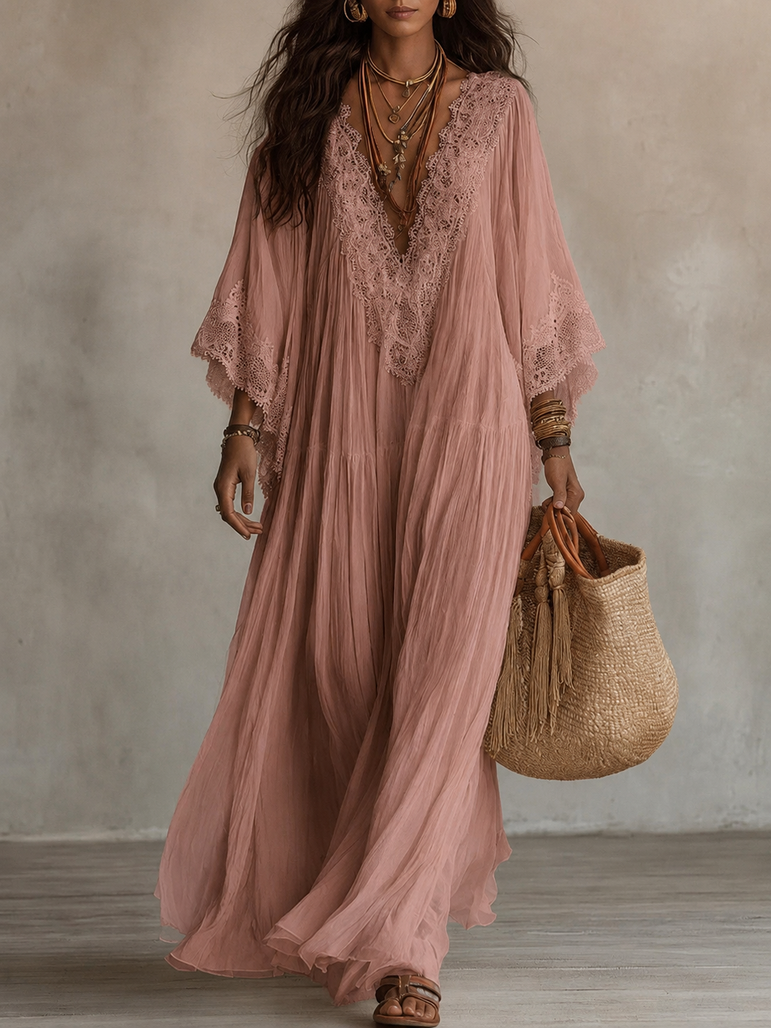 Celeste | Robe longue en chiffon ivoire et dentelle