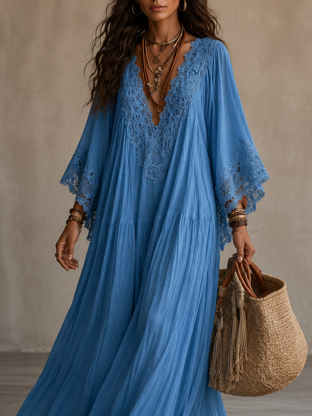 Celeste | Robe longue en chiffon ivoire et dentelle
