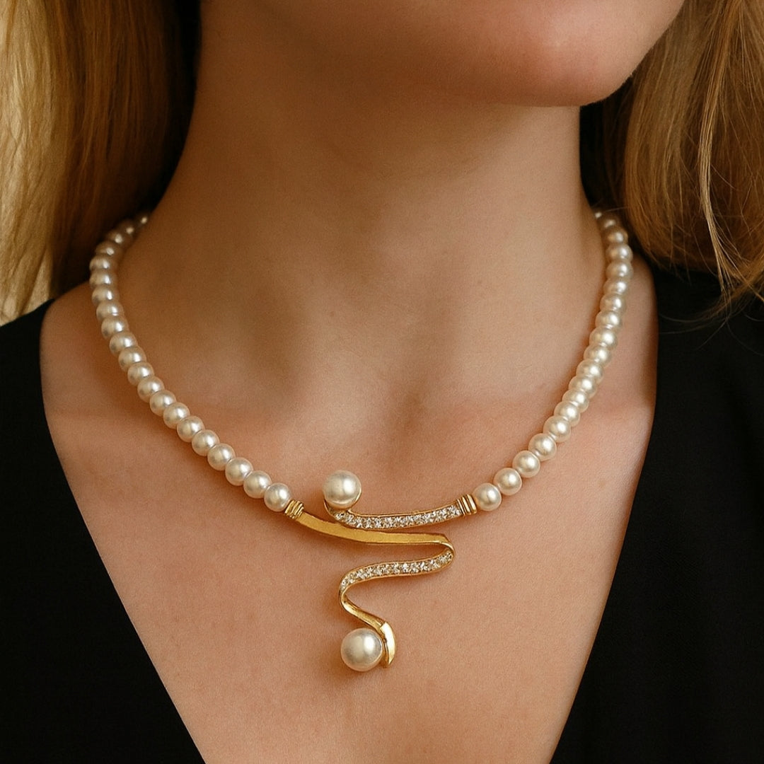 Parure de bijoux élégante vague de perles