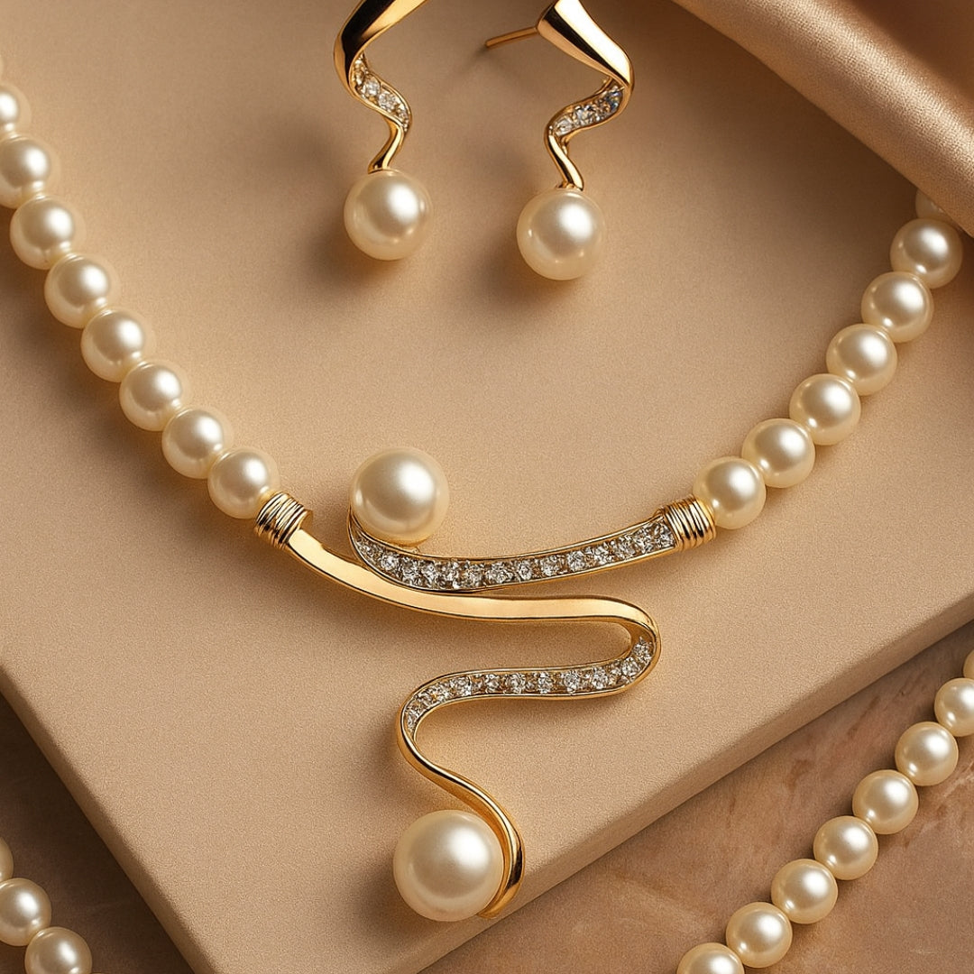 Parure de bijoux élégante vague de perles