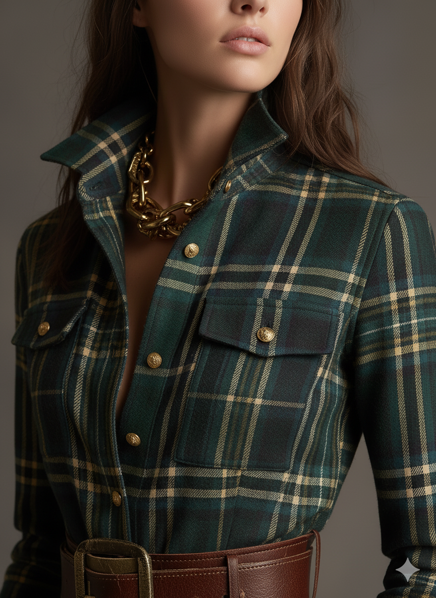 Giulietta - Robe Chemise Longue à Carreaux avec Ceinture
