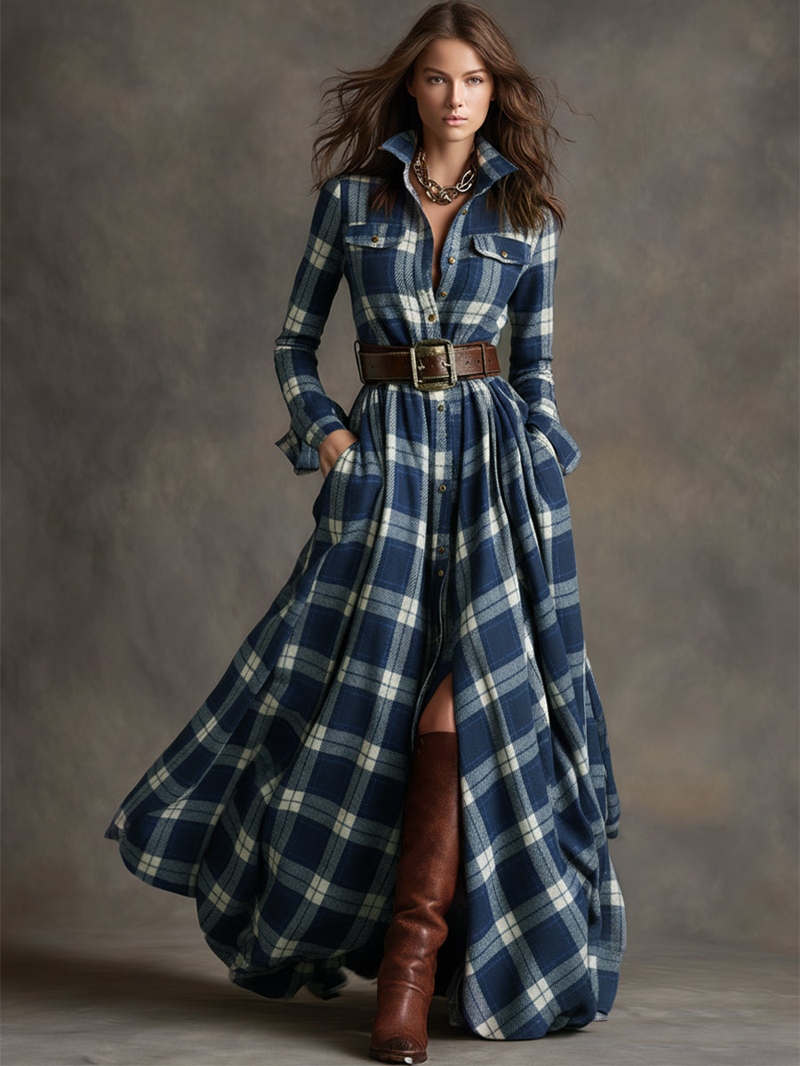 Giulietta - Robe Chemise Longue à Carreaux avec Ceinture