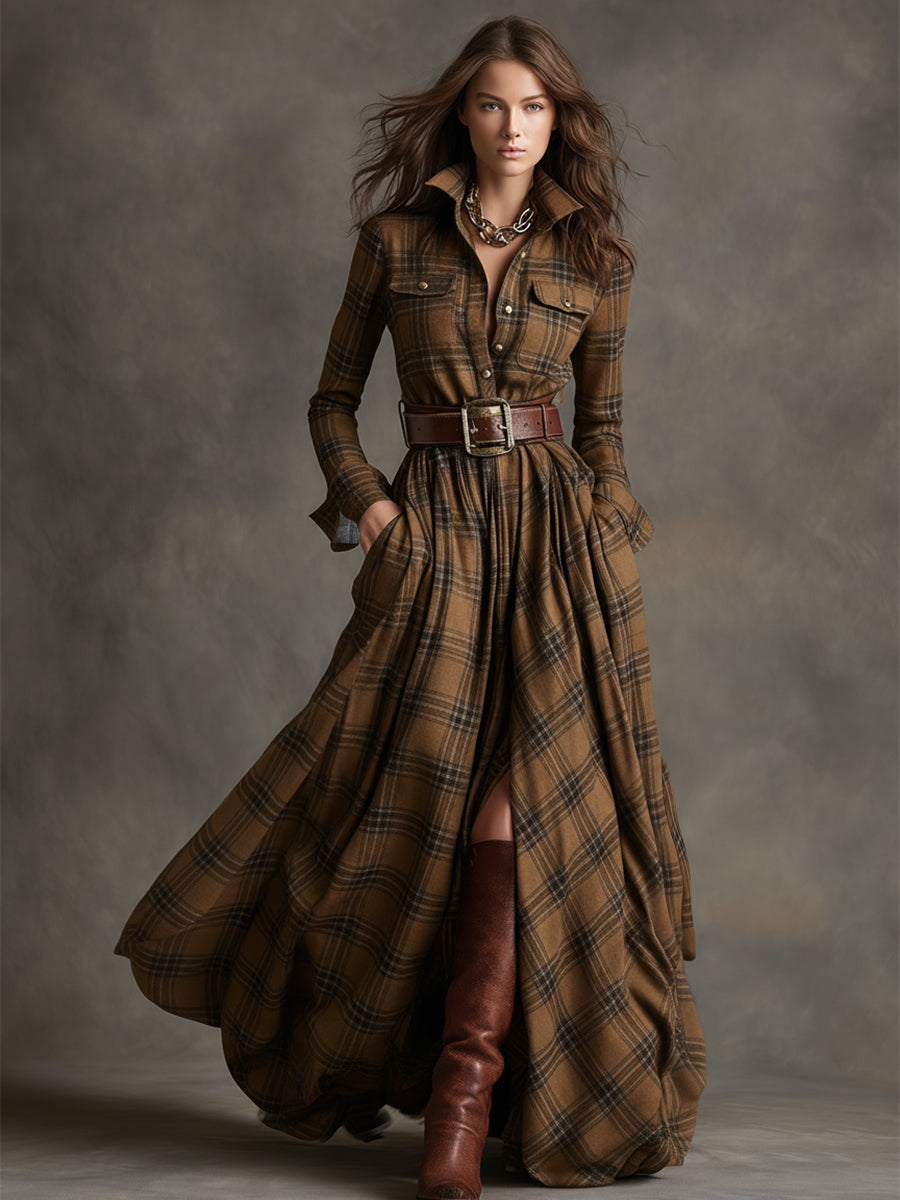 Giulietta - Robe Chemise Longue à Carreaux avec Ceinture