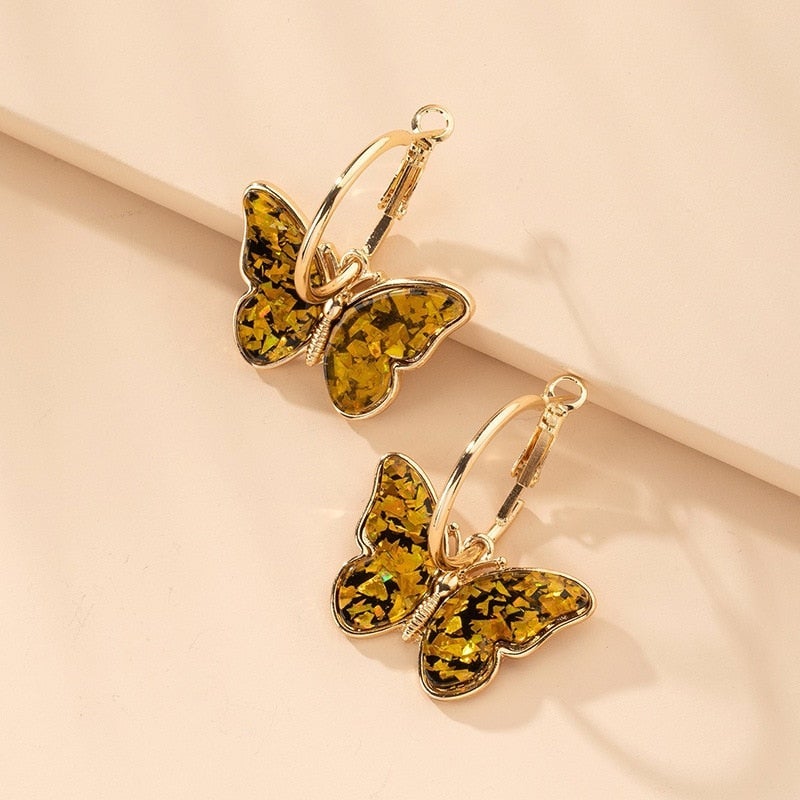 Créoles avec Papillons Multicolores Dorés