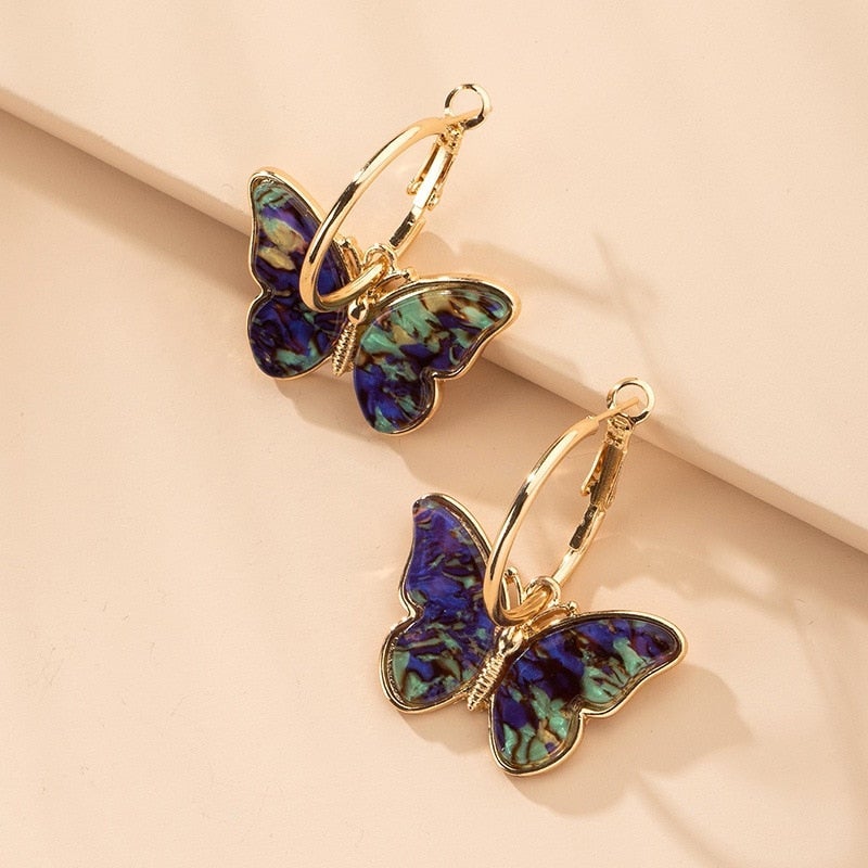 Créoles avec Papillons Multicolores Dorés