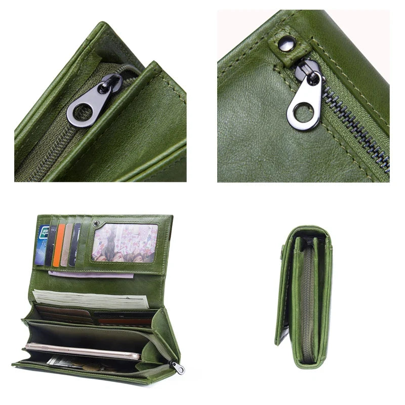 Portefeuille femme en cuir véritable Danoir Paris, compact et élégant avec plusieurs compartiments pour cartes et billets.