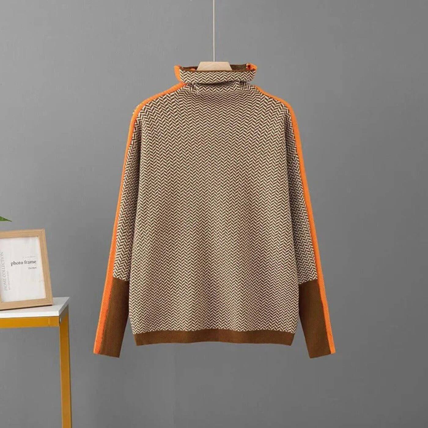 Leni - Pull à Col Roulé Chic à Chevrons
