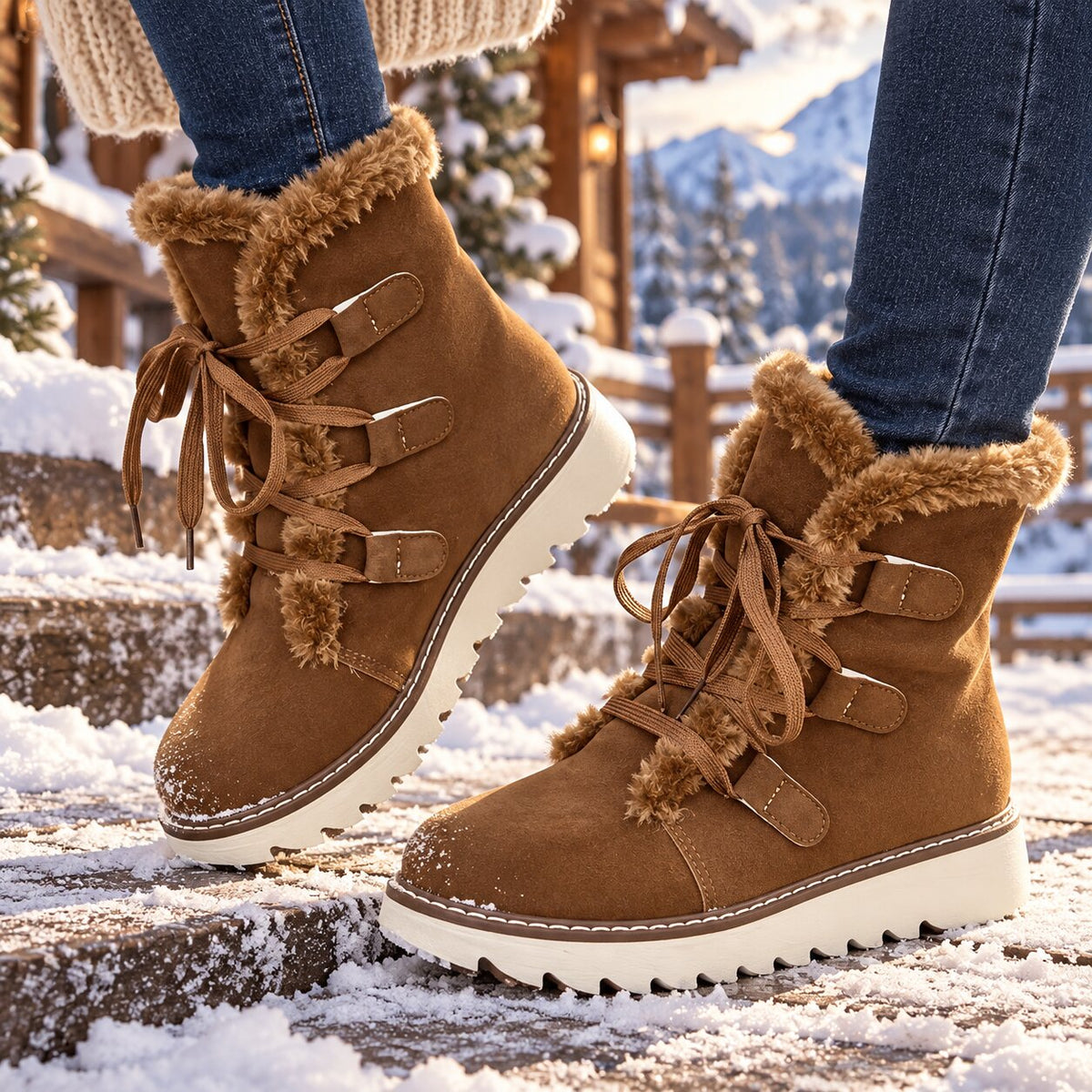 Bottes d'hiver imperméables et antidérapantes Maiken™ de Danoir Paris avec doublure douce, en cuir noir élégante.