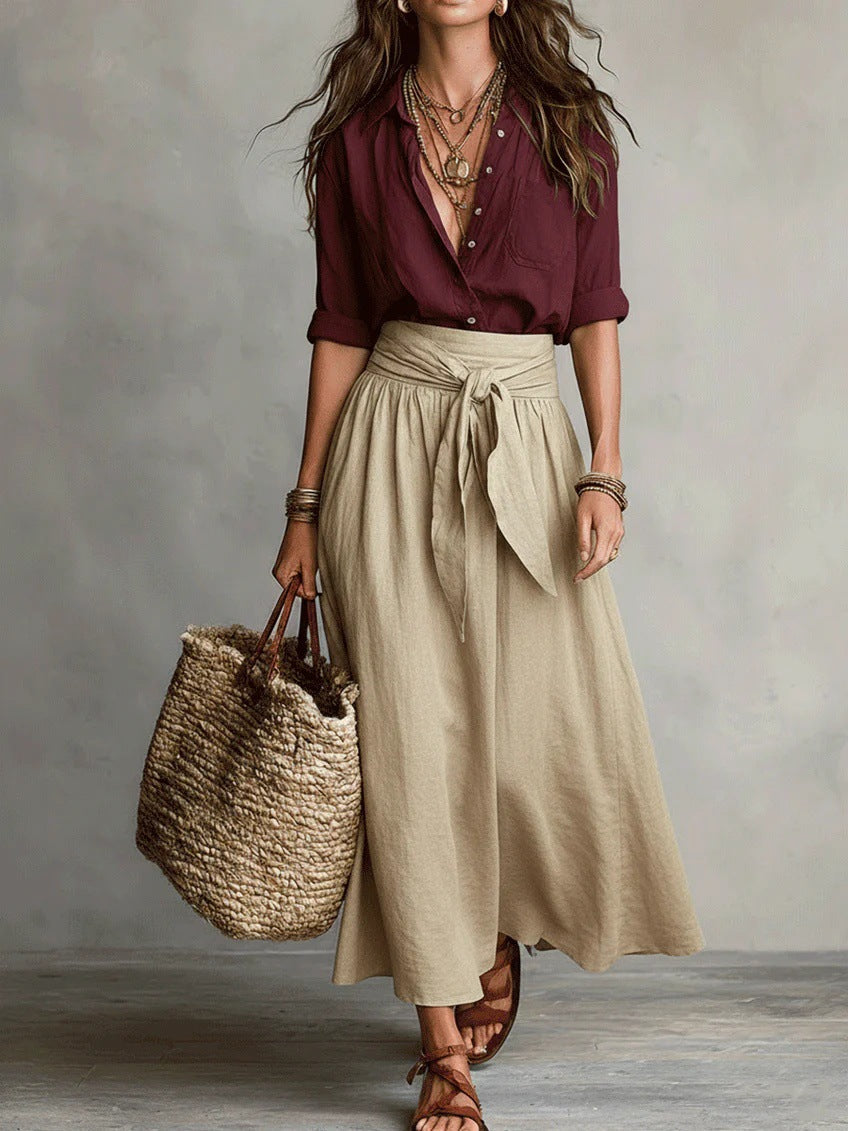Ensemble co-ord Danoir Paris River avec haut et jupe midi en tissu fluide, look élégant et tendance.