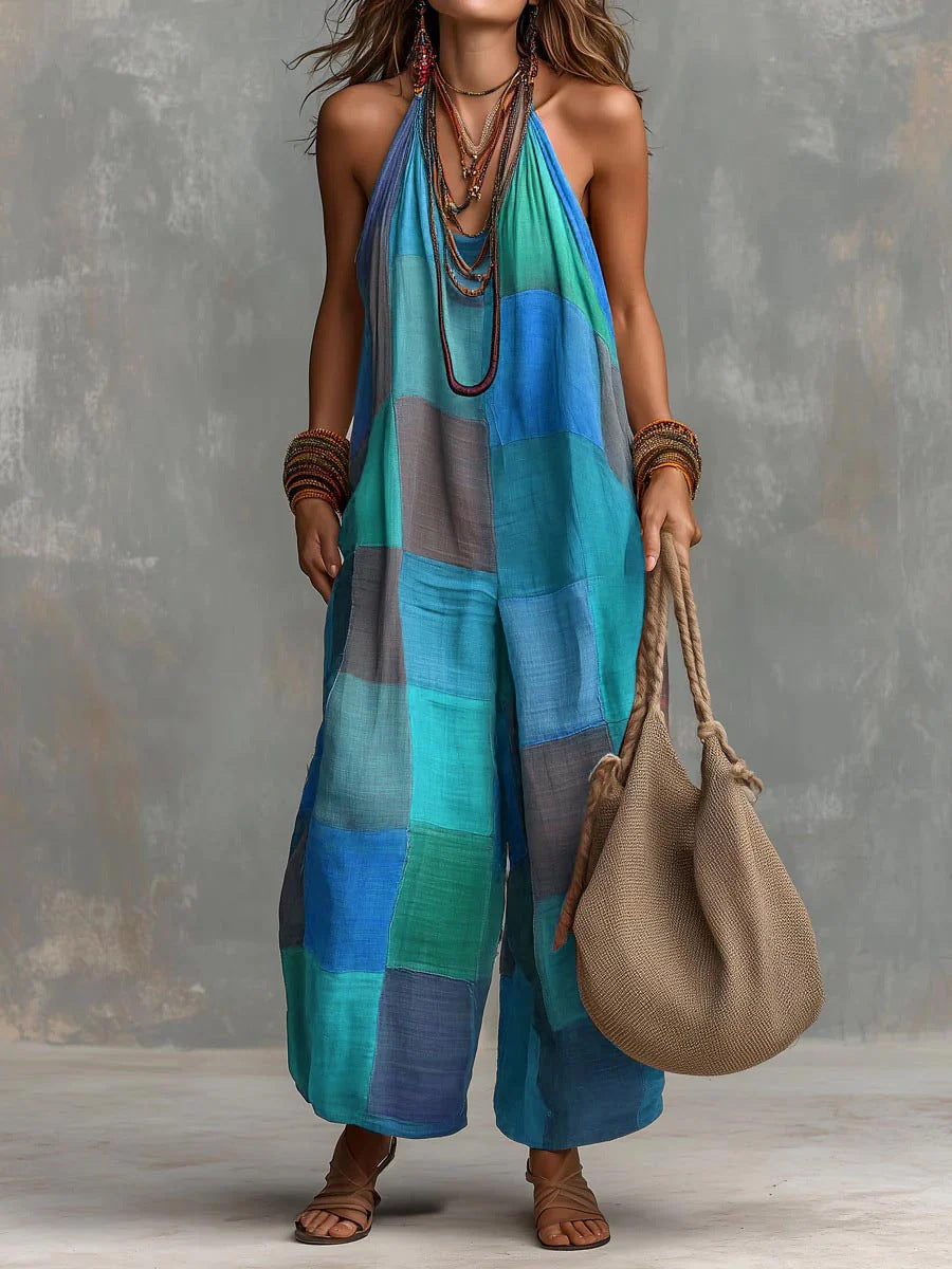 Combinaison patchwork bohème Danoir Paris avec motifs colorés, style artistique, tissu léger et coupe décontractée.