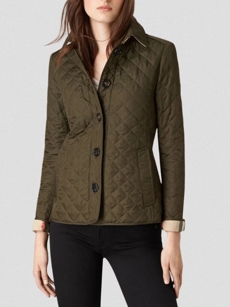Veste d'automne Jennifer de Danoir Paris, en tissu léger avec fermeture éclair et col montant, vue de face.