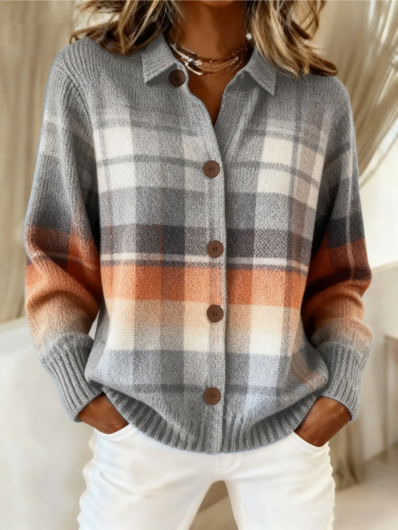 Theresa - Cardigan à Carreaux Chic