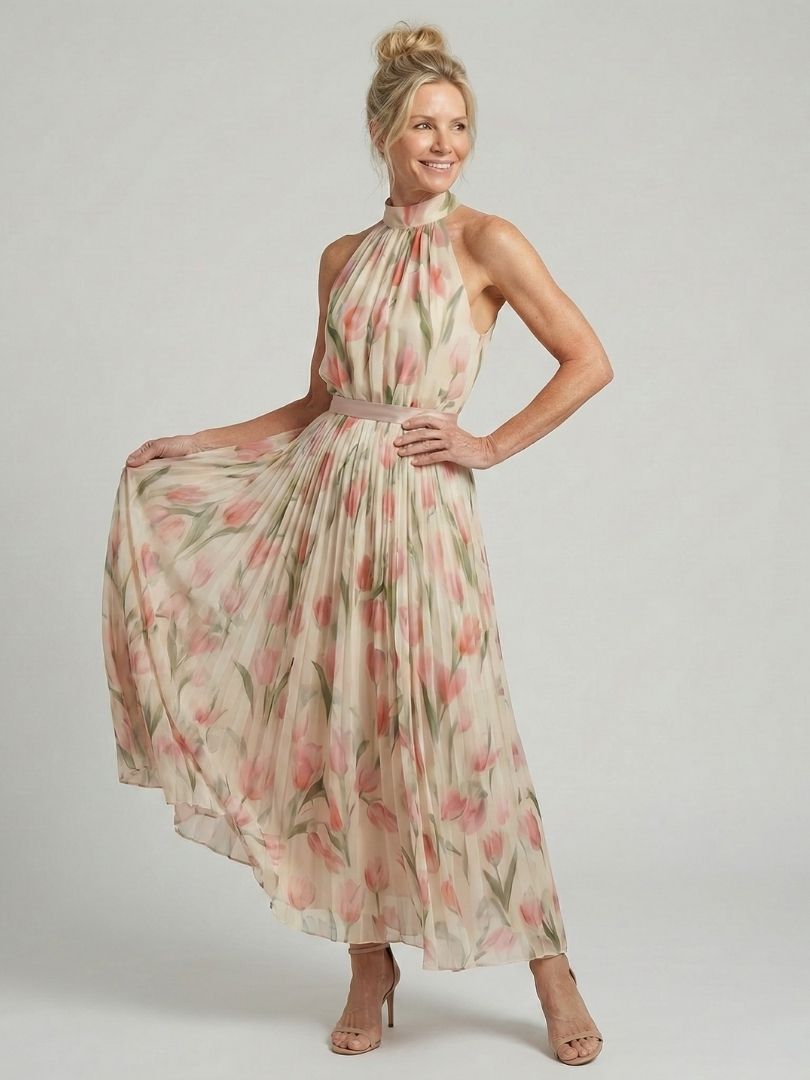 Aurelle | Robe midi fleurie à col montant