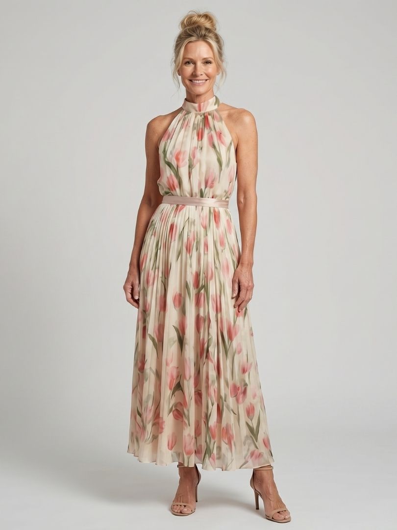 Aurelle | Robe midi fleurie à col montant