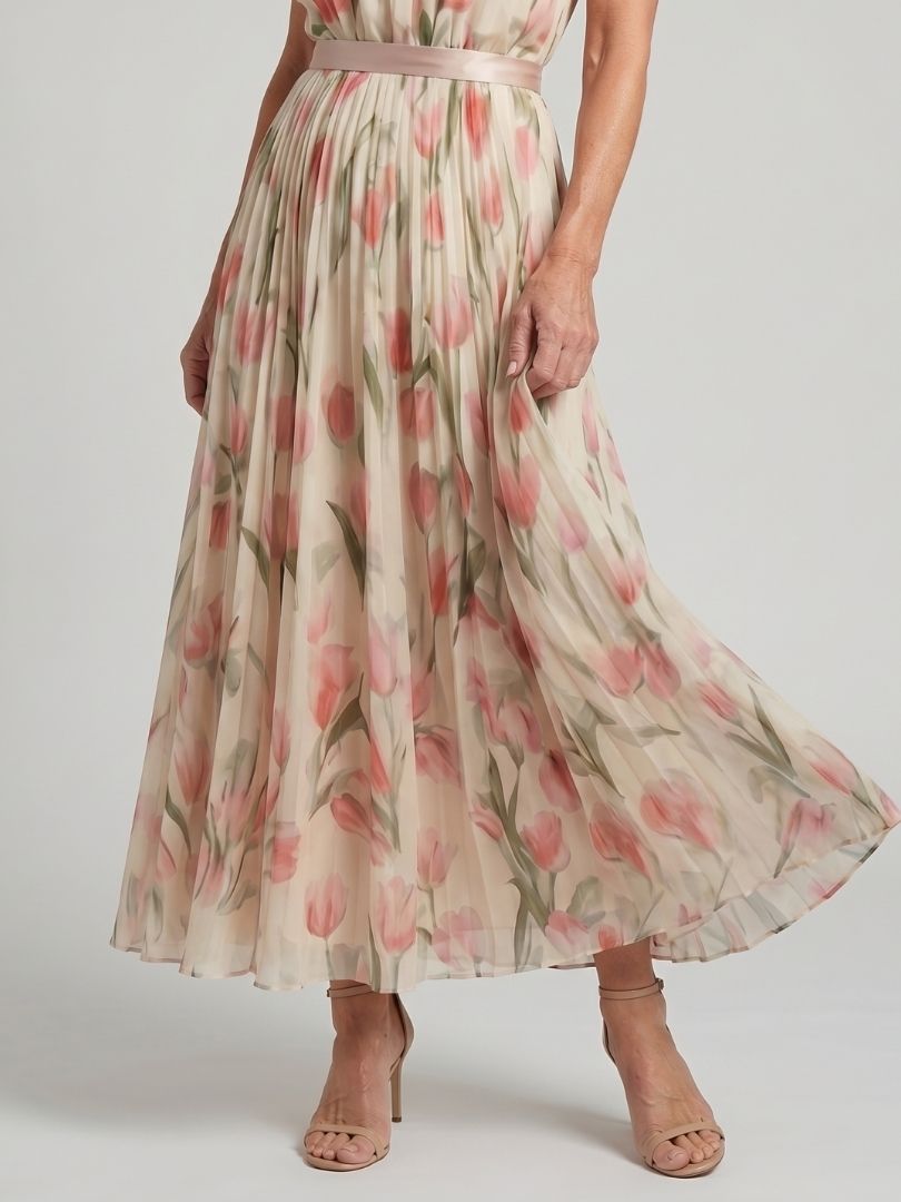 Aurelle | Robe midi fleurie à col montant