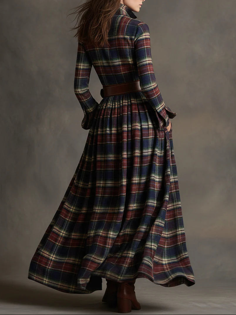 Giovanna | Robe longue à carreaux rétro et taille marquée
