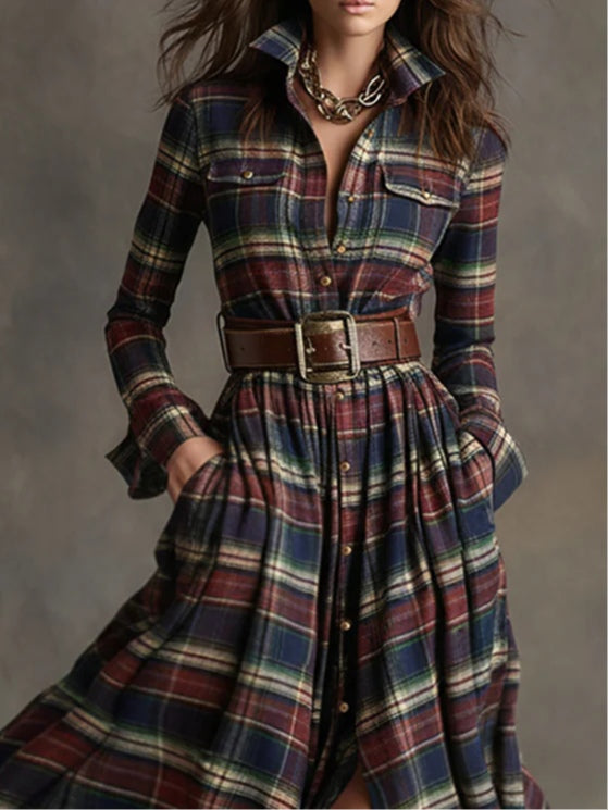 Giovanna | Robe longue à carreaux rétro et taille marquée
