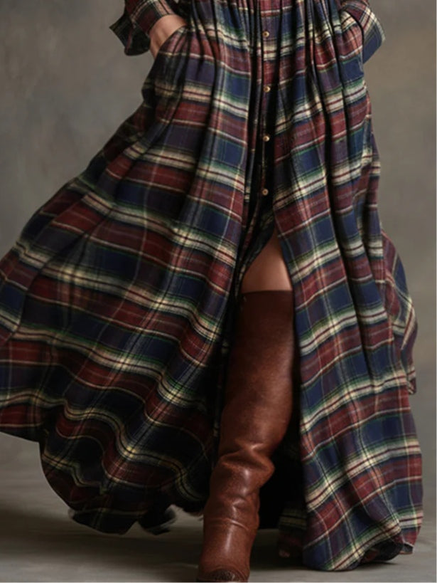Giovanna | Robe longue à carreaux rétro et taille marquée