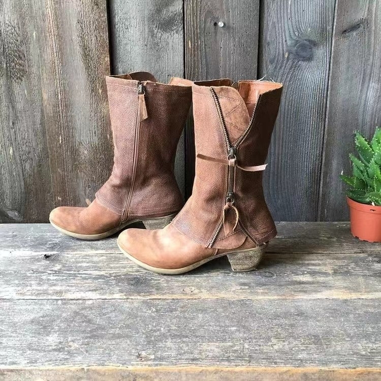 Bottes en cuir d'automne Danoir Paris Amparo, chaussures élégantes pour la saison automnale, visibles avec détails en cuir brun.