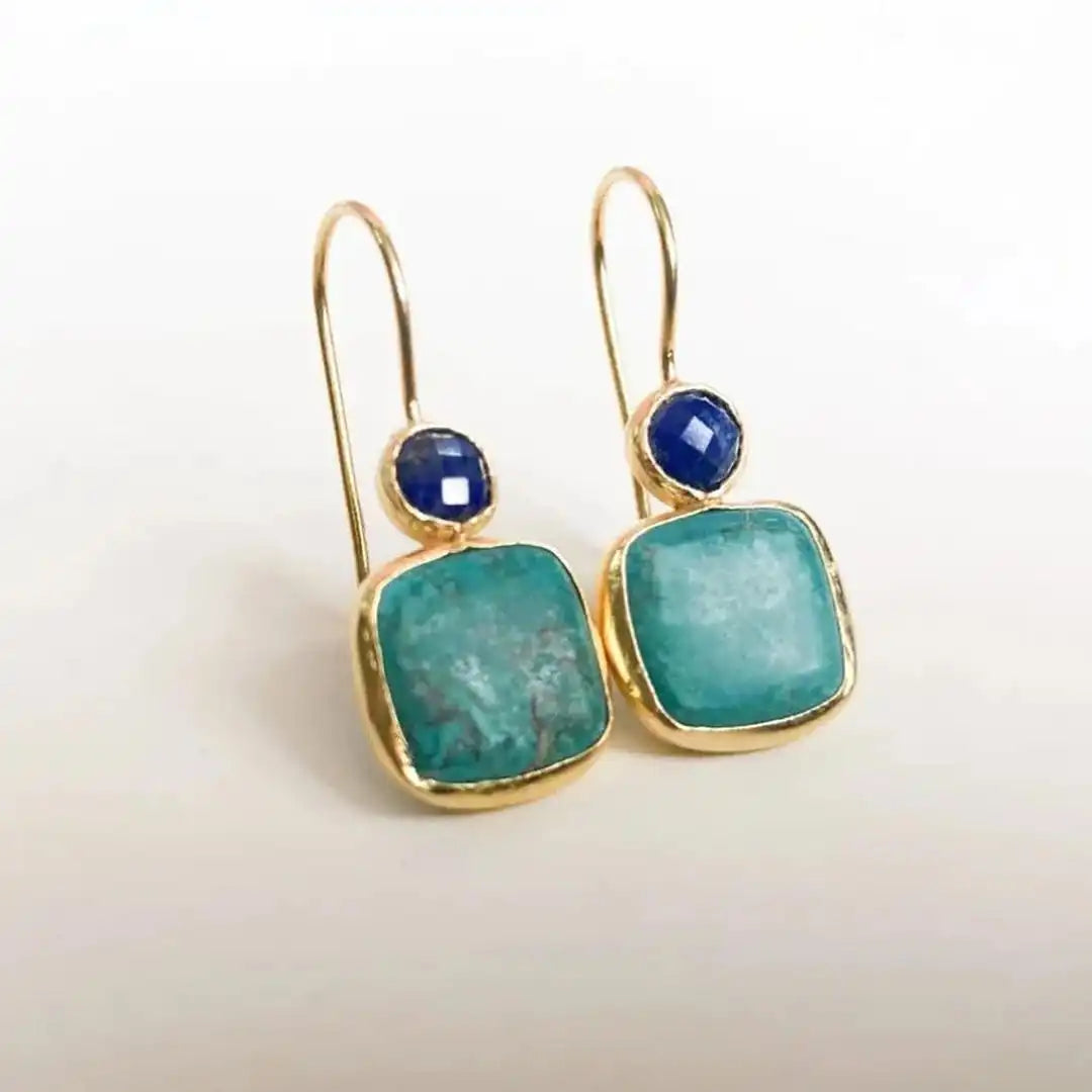 Boucles d'oreilles vintage ornées d'or et de turquoise