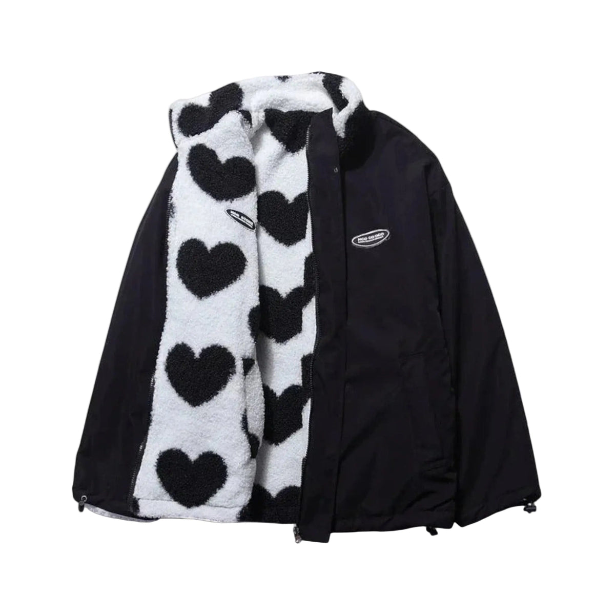 Veste réversible en forme de cœur Danoir Paris Amélie, veste élégante avec design unique, portée visible sur mannequin.