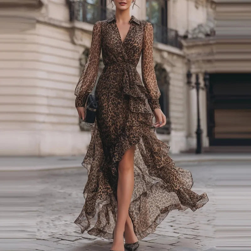Robe maxi imprimé léopard Danoir Paris, manches longues et taille haute, style élégant et tendance, portée fluide et confortable