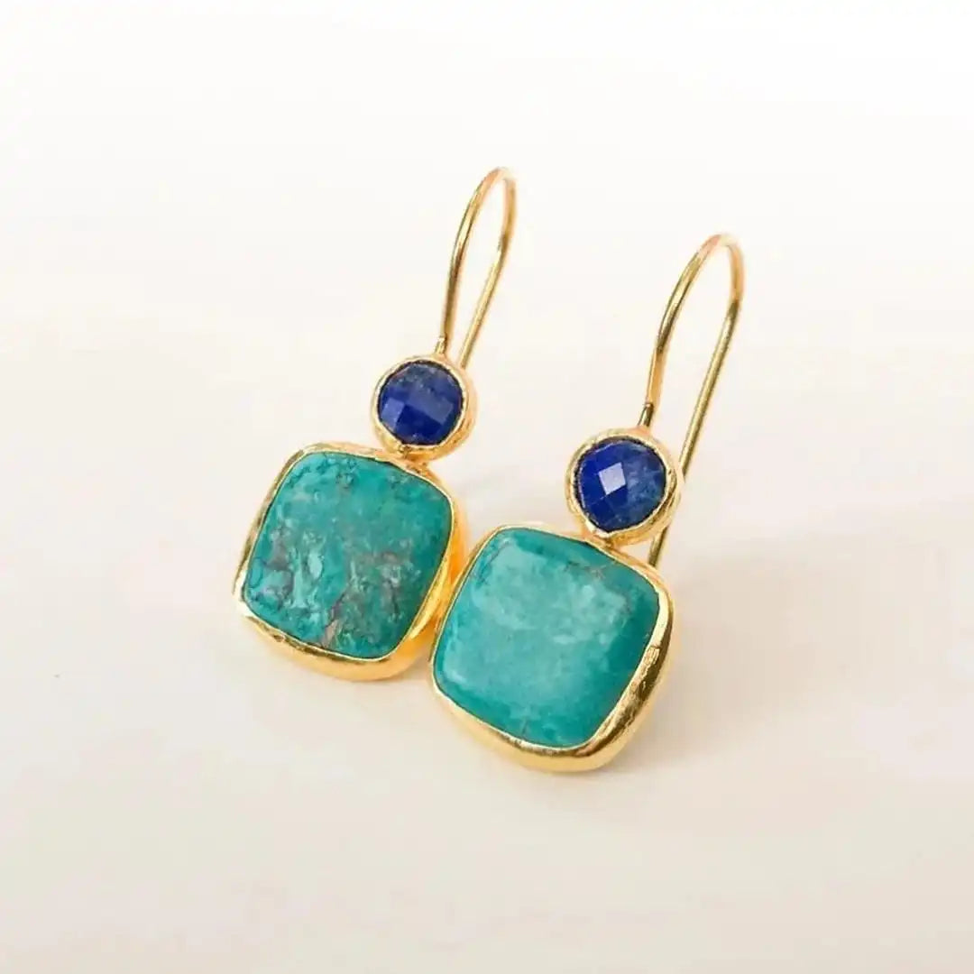 Boucles d'oreilles vintage ornées d'or et de turquoise