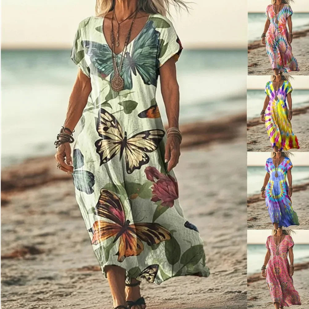 Isola - Robe longue à imprimés naturels et coupe aérienne