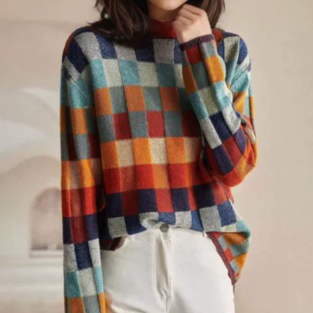 Pull rétro Danoir Paris Isla, confortable et tendance, avec un style vintage visible sur le mannequin.