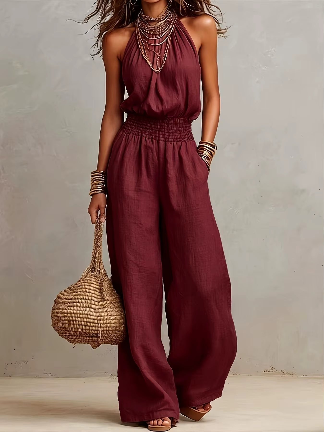 VALERIA | Combinaison Pantalon Large Col Halter