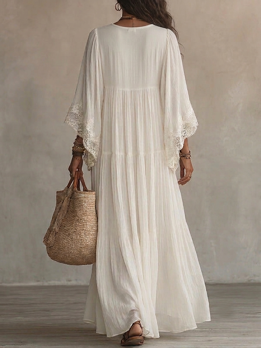 Celeste | Robe longue en chiffon ivoire et dentelle
