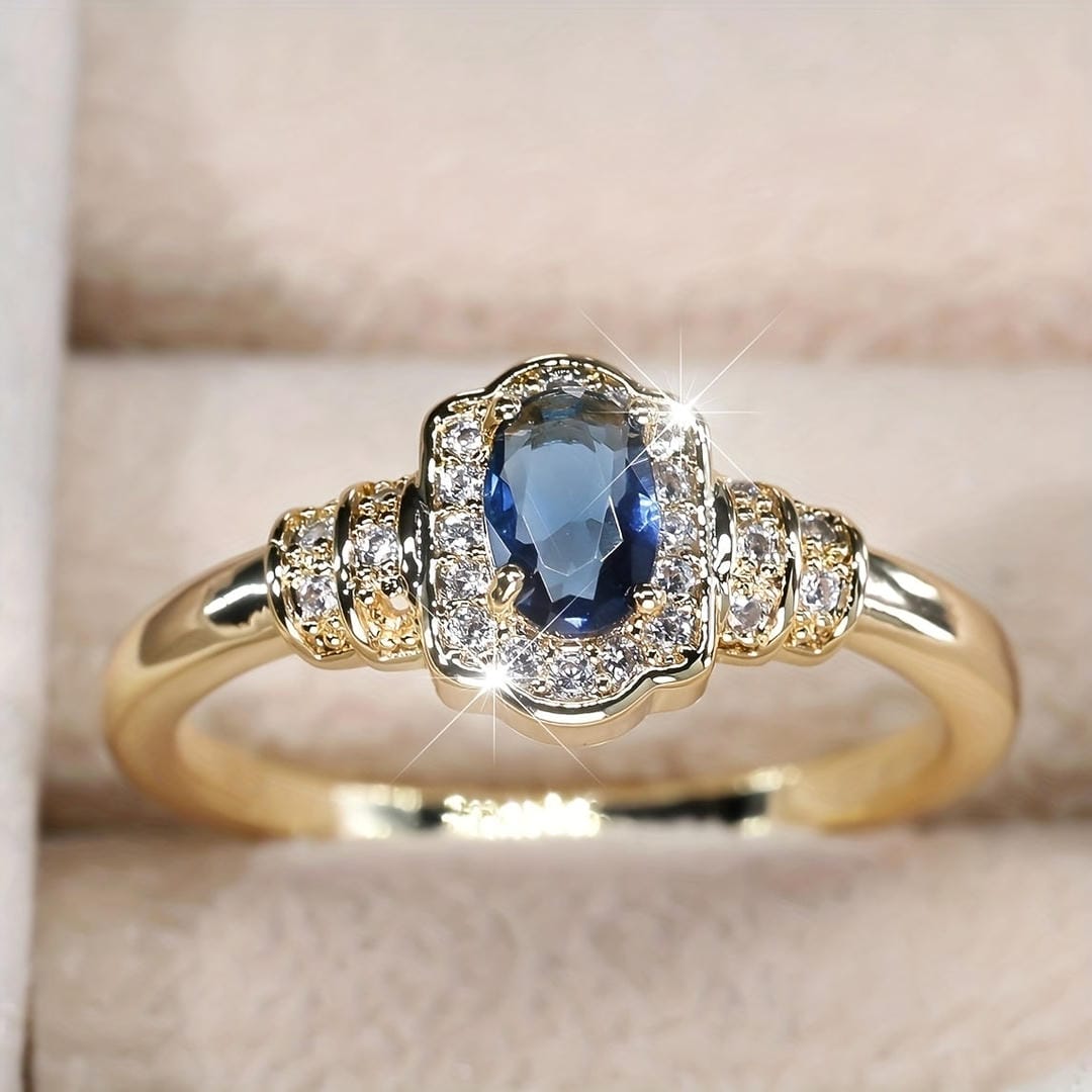 Bague auréole en cristal de saphir héritage