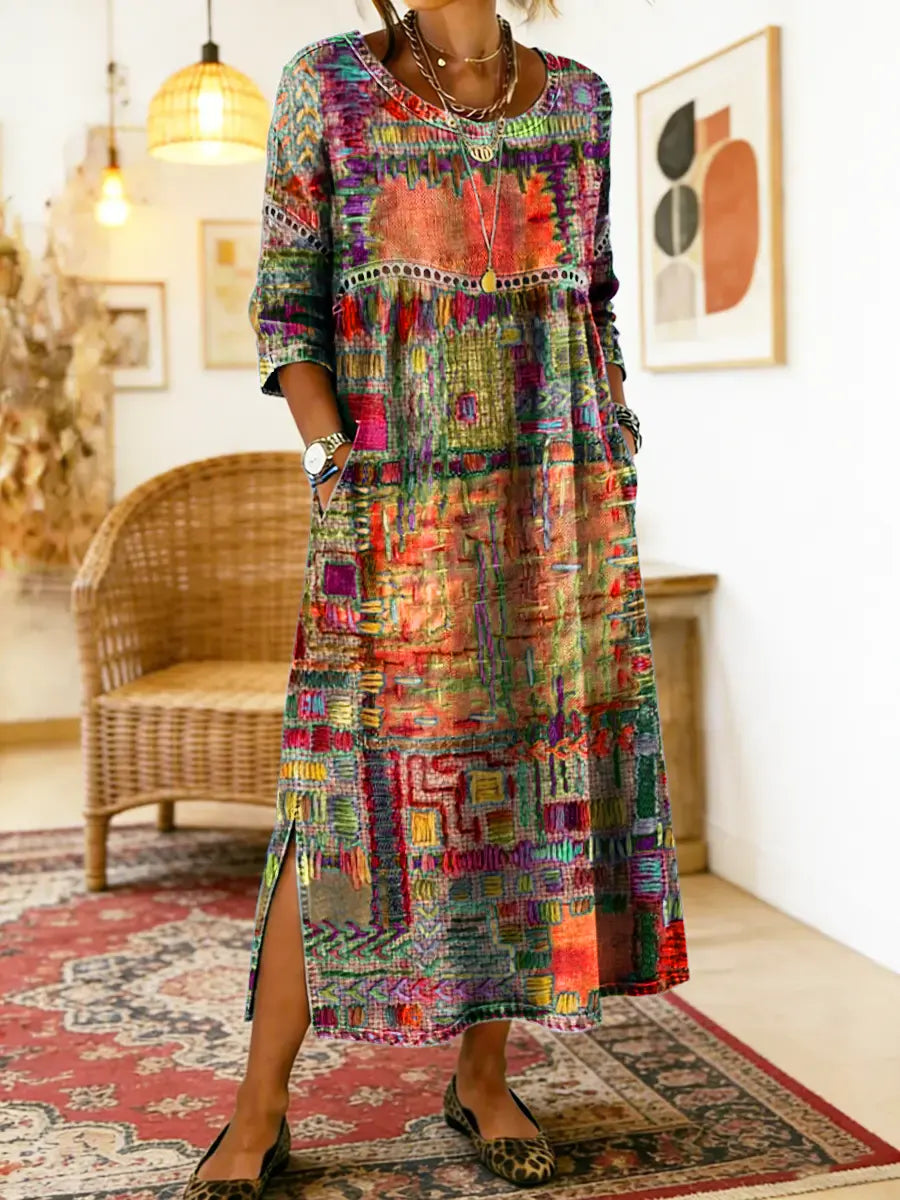Manuela | Robe en jean patchwork ethnique