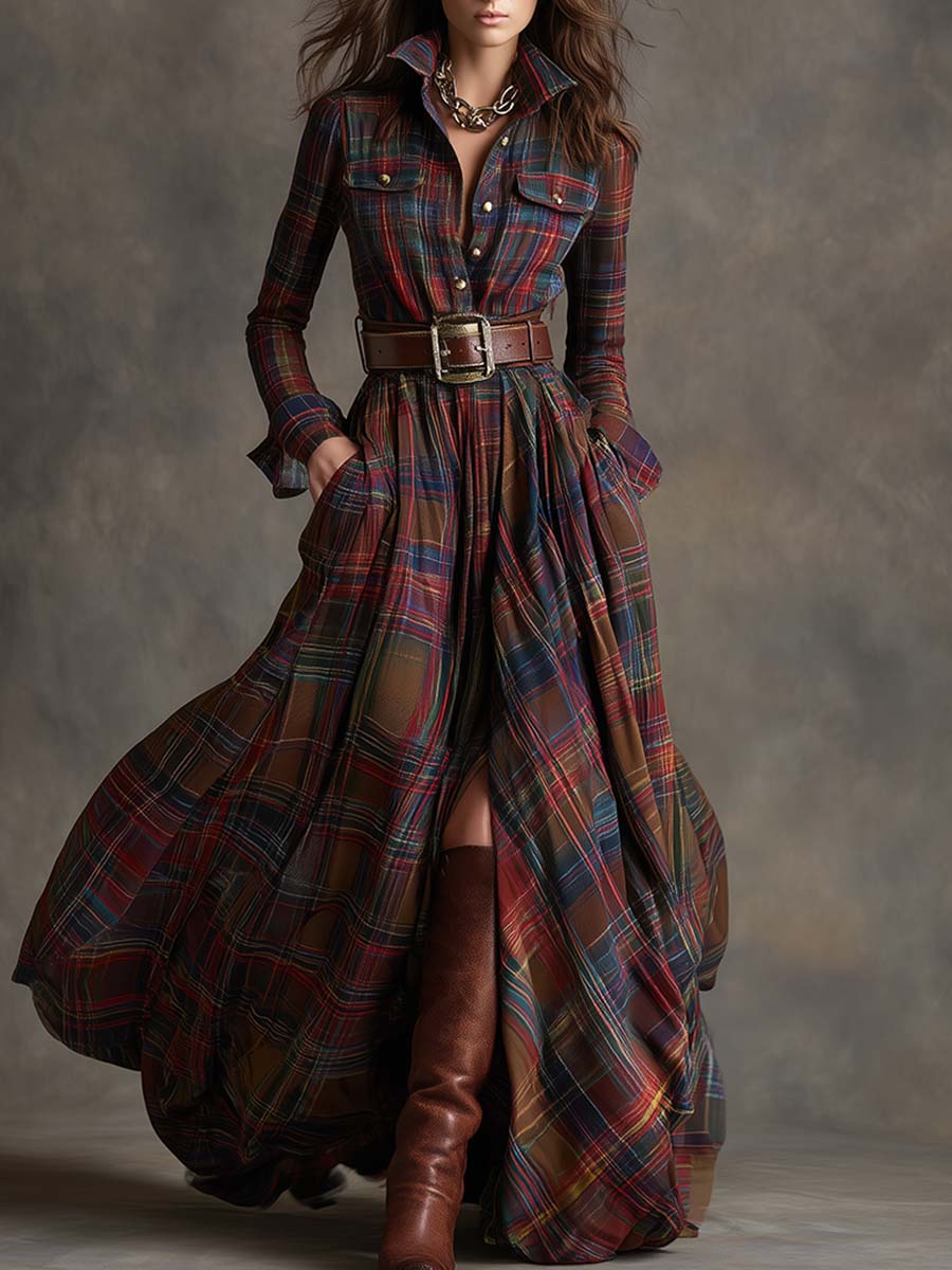 Giulietta - Robe Chemise Longue à Carreaux avec Ceinture
