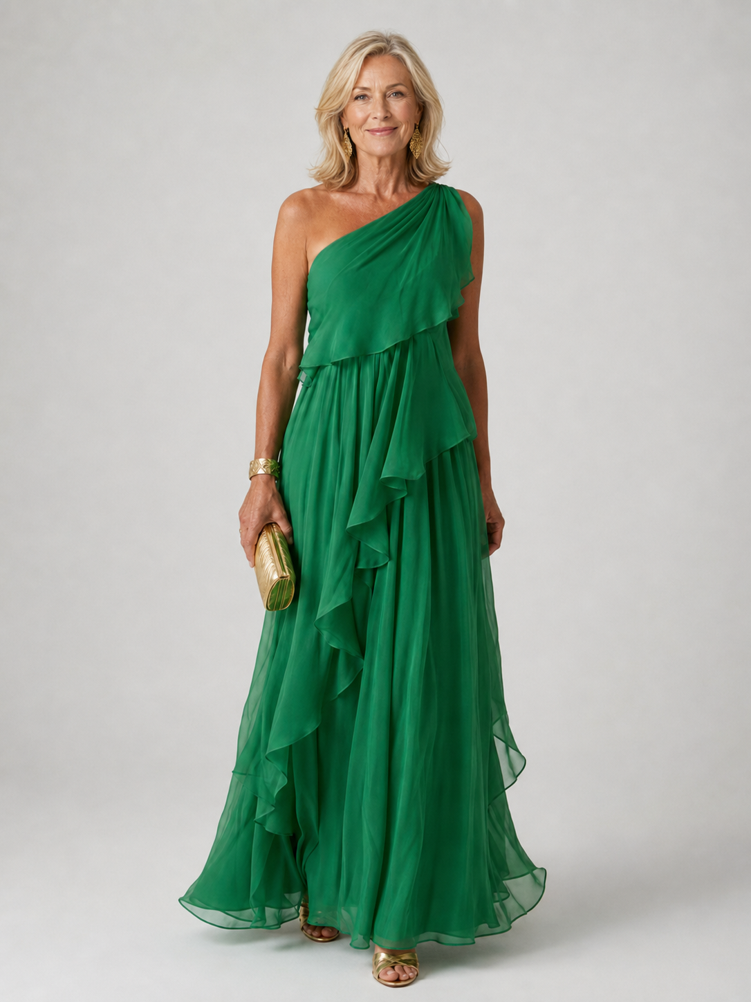 Robe longue femme à épaules dénudées avec volants, style élégant, signée Danoir Paris, vue en détail sur le produit.