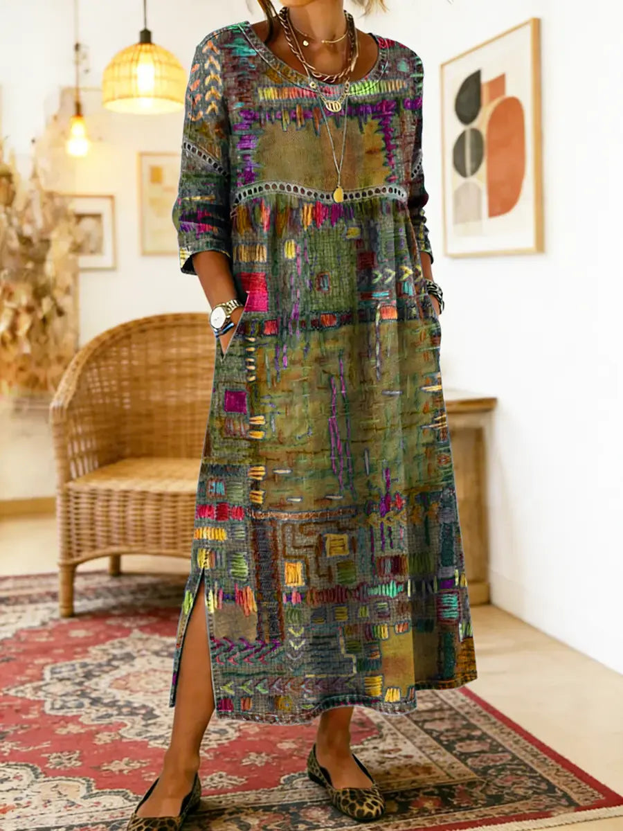 Manuela | Robe en jean patchwork ethnique