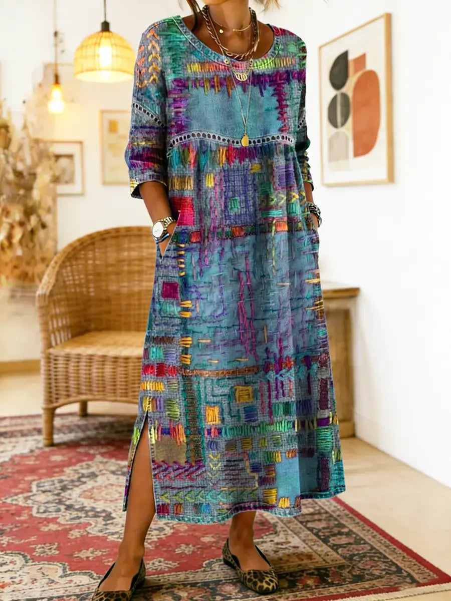 Manuela | Robe en jean patchwork ethnique