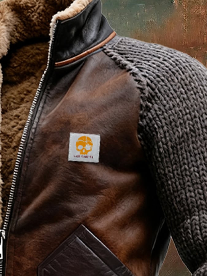 MAISON CLÉMENT PARIS™ | VESTE EN CUIR ET MAILLE À DOUBLURE SHERPA CHAUDE 