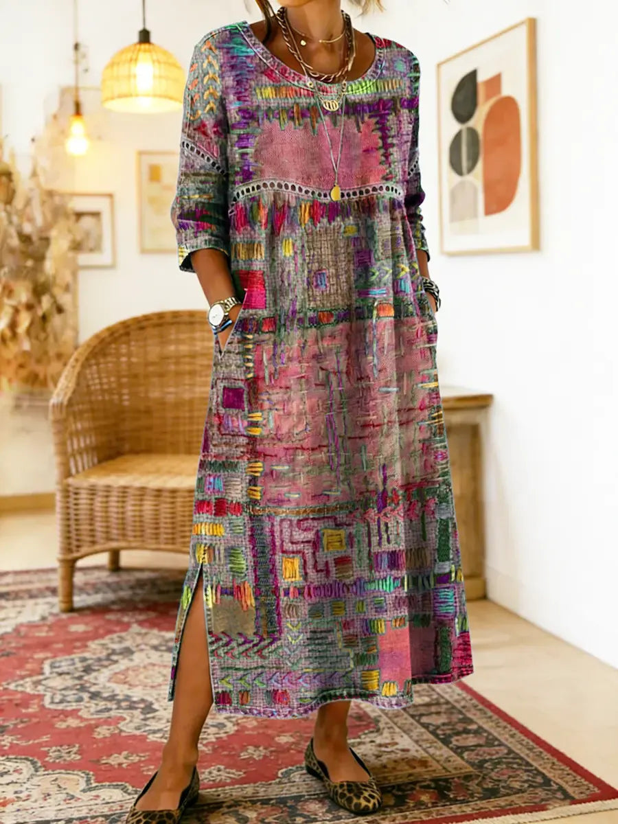 Manuela | Robe en jean patchwork ethnique