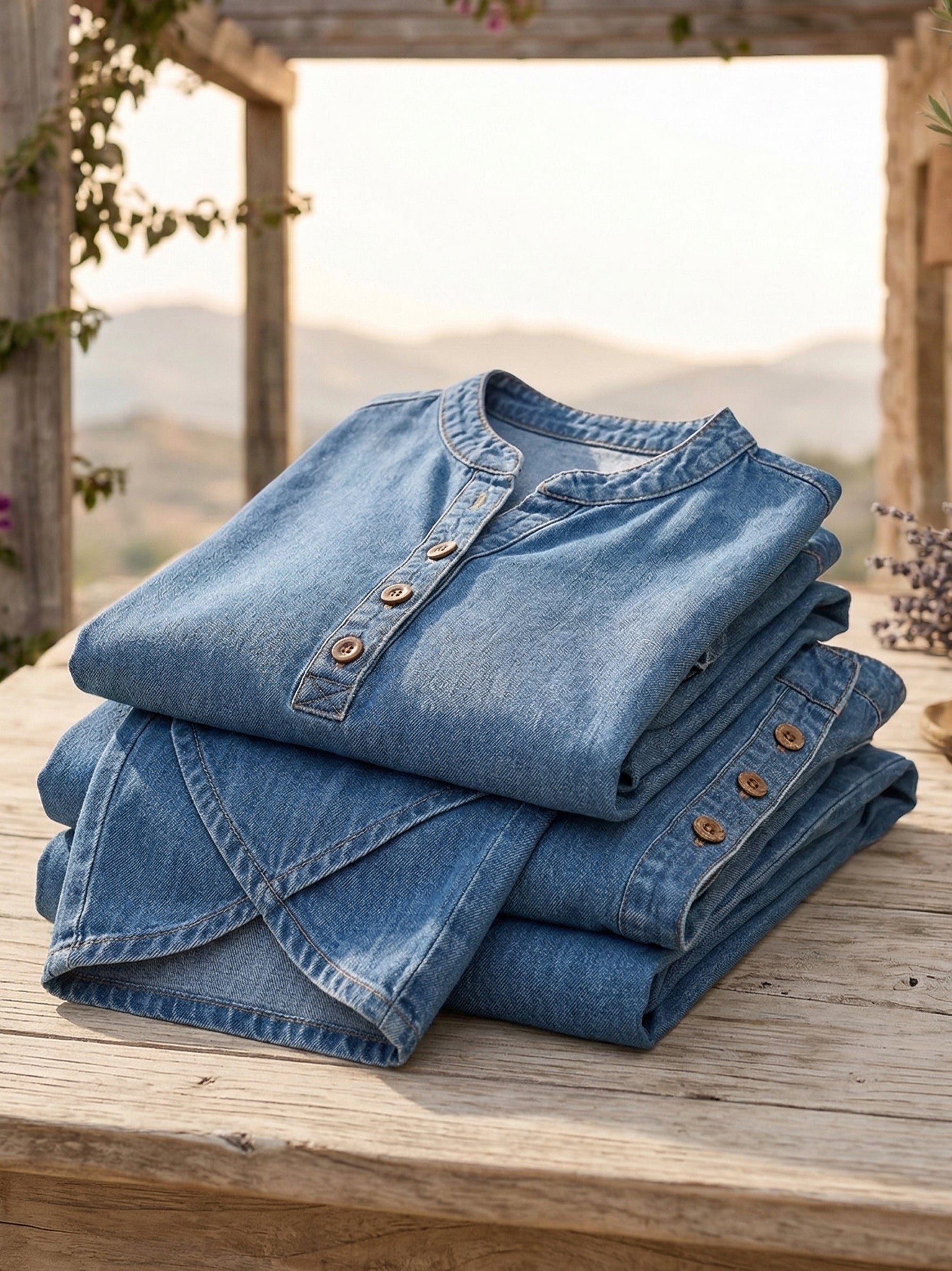 Ensemble deux pièces en jean à manches courtes pour femme