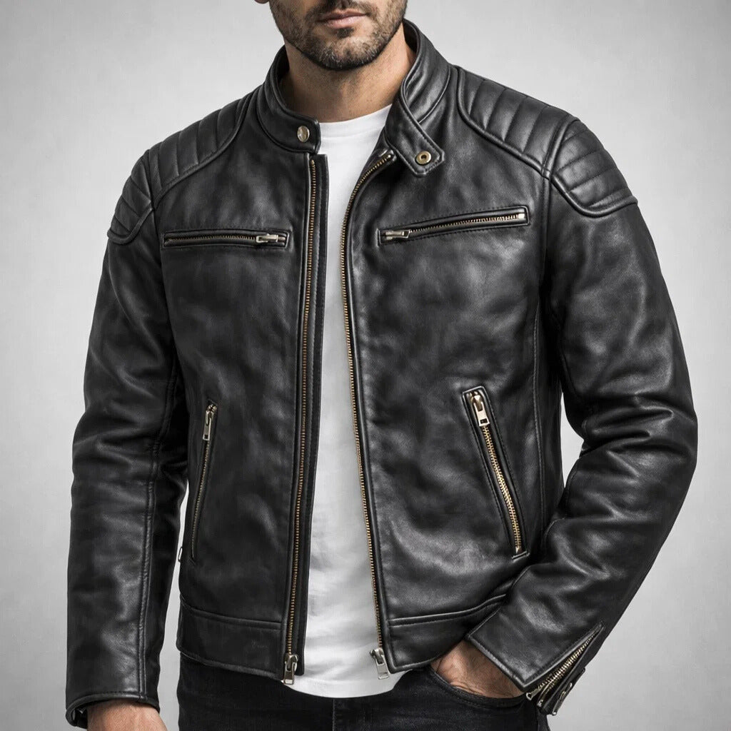 Veste en cuir Colt Maddox de Danoir Paris, coupe ajustée avec détails en cuir souple et finition élégante.