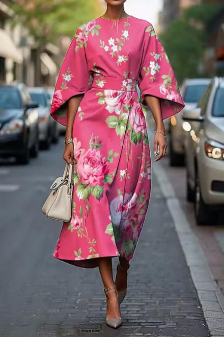 Robe florale élégante Danoir Paris, modèle Moxlan #1148, affichée en mode portrait avec motif floral coloré.
