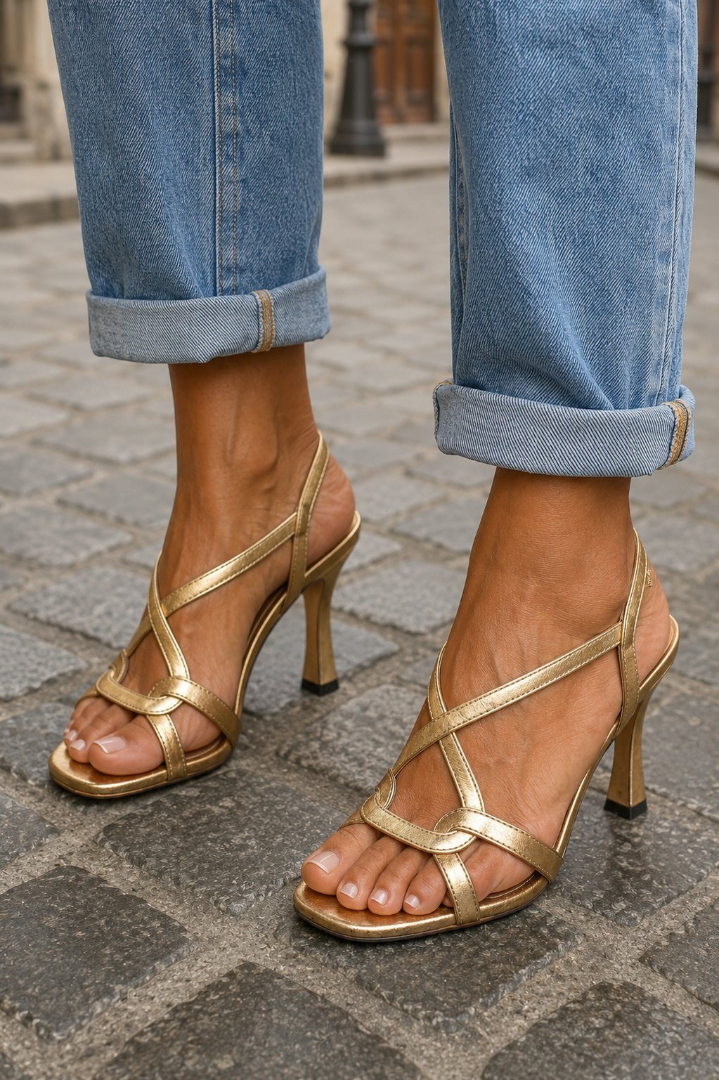 Sandales dorées Elisabetta de Danoir Paris, charmantes chaussures d'été avec brides élégantes et finition brillante.