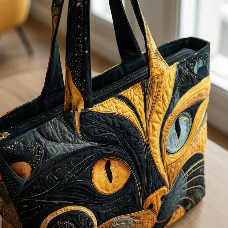 Sac artisanal Danoir Paris avec motif de chat mystérieux, détails en cuir et finition soignée, idéal pour un style élégant et unique.