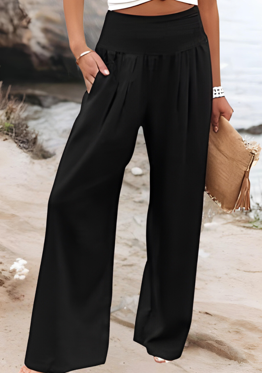 Pantalons larges chic Zayrah de la collection #844 de Danoir Paris, en tissu fluide avec taille haute et coupe élégante.