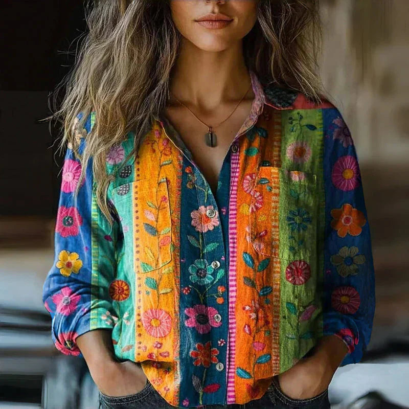Blouse vintage élégante Valentina de Danoir Paris, en tissu fluide avec détails raffinés et coupe féminine.
