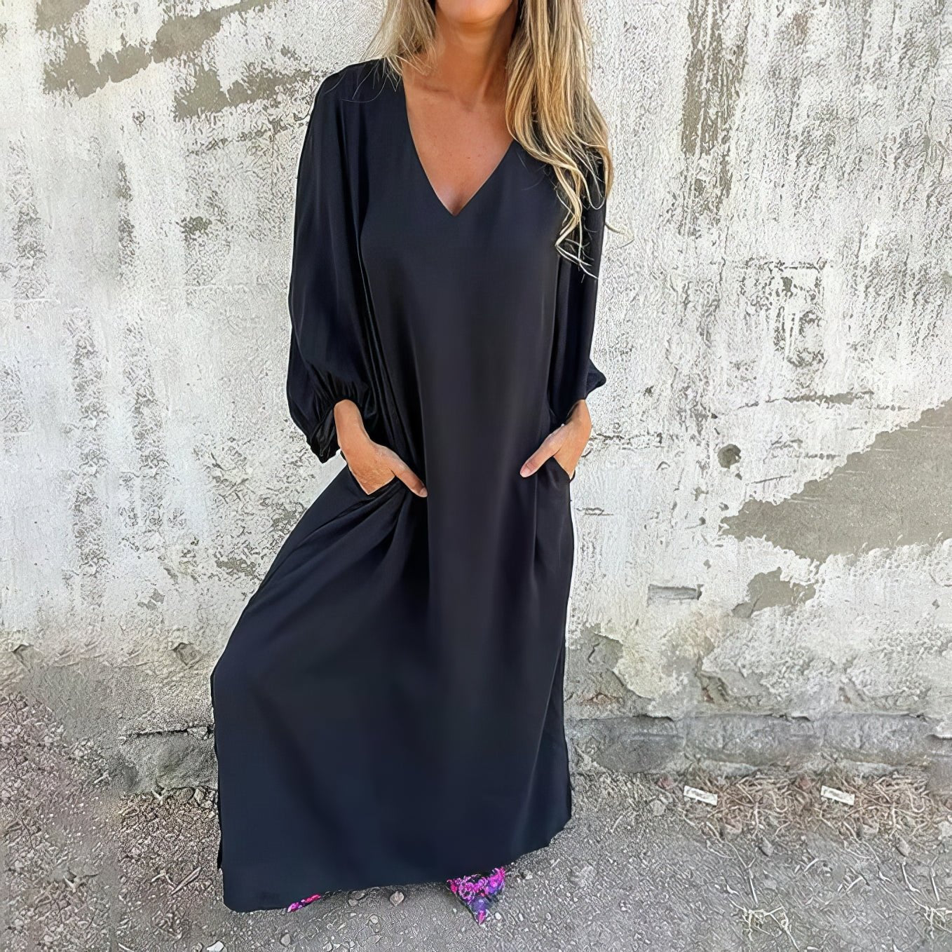 Robe bohème longue Danoir Paris Susane avec poches, style élégant et décontracté, tissu fluide et détail tendance.