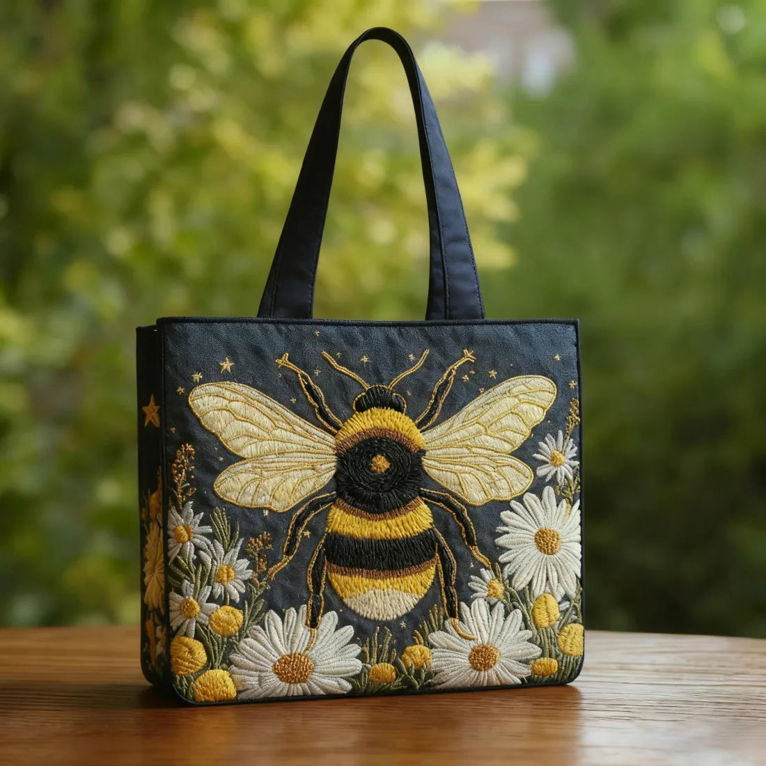 Sac à main fait main Danoir Paris avec motif floral, élégant et artisanal, en tissu et cuir, idéal pour un look sophistiqué.