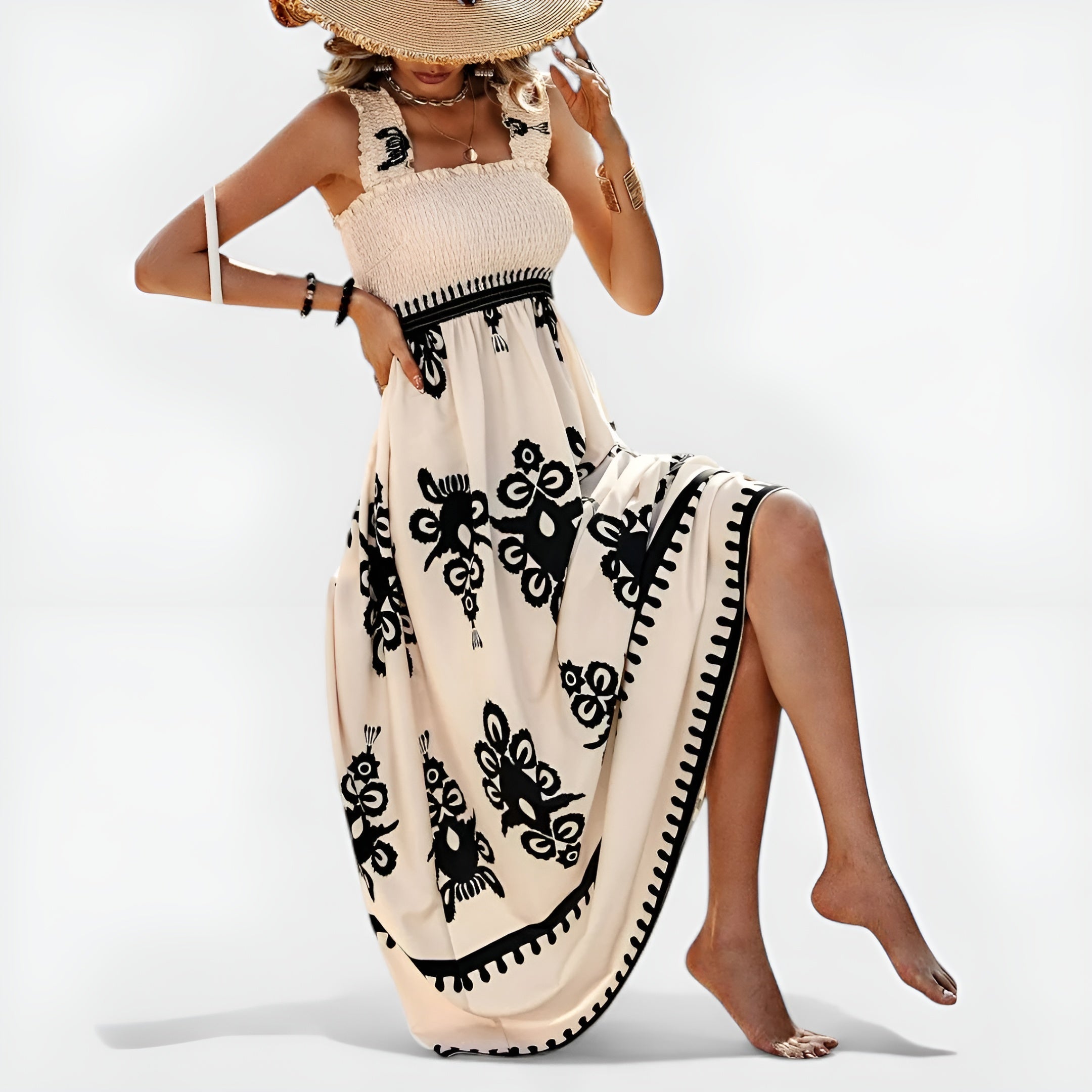 Robe d'été Magda de Danoir Paris avec style unique, tissu léger, couleur vive, portée décontractée et élégante, vue de face.