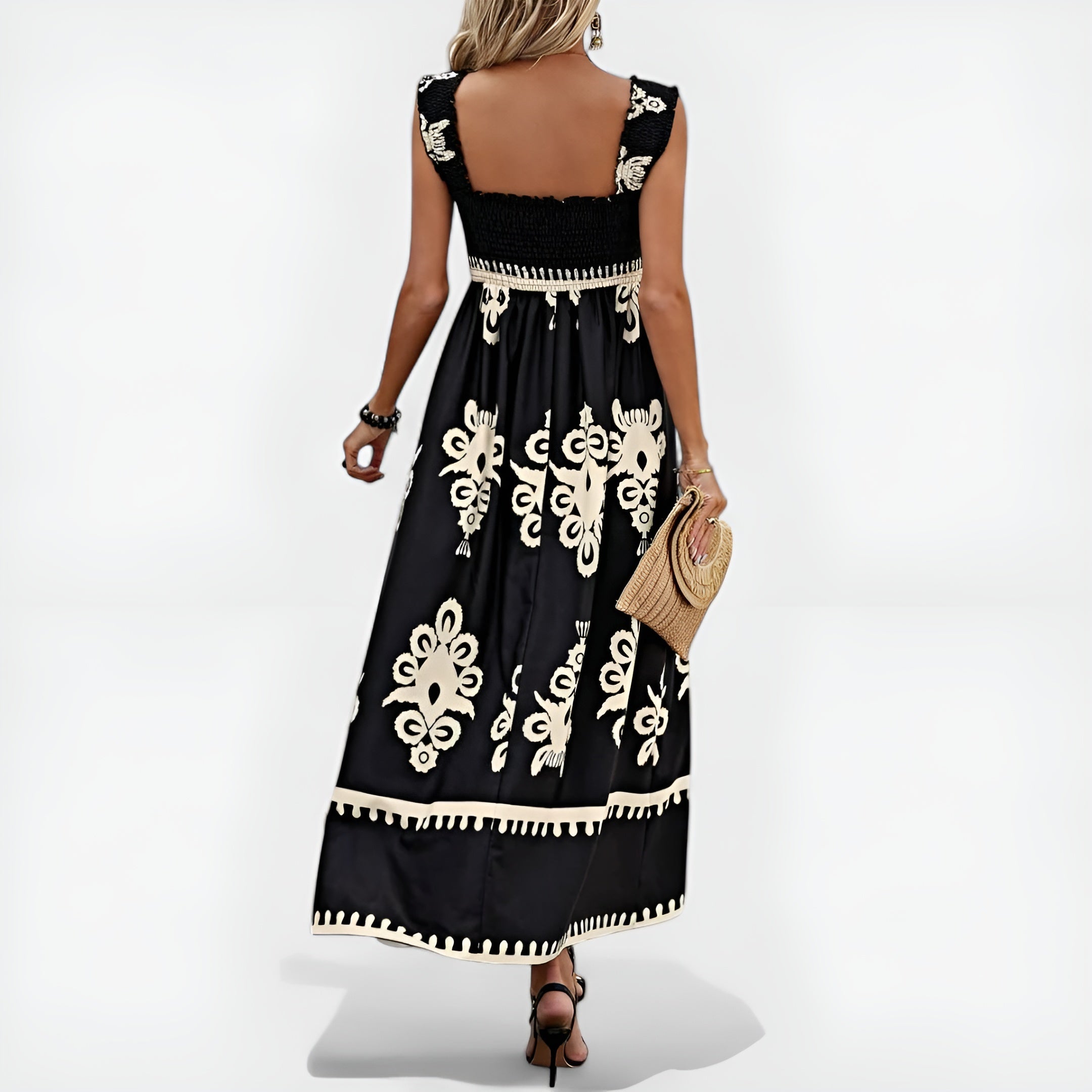 Robe d'été Magda de Danoir Paris, style unique, tissu léger avec motifs floraux, portée décontractée et élégante.